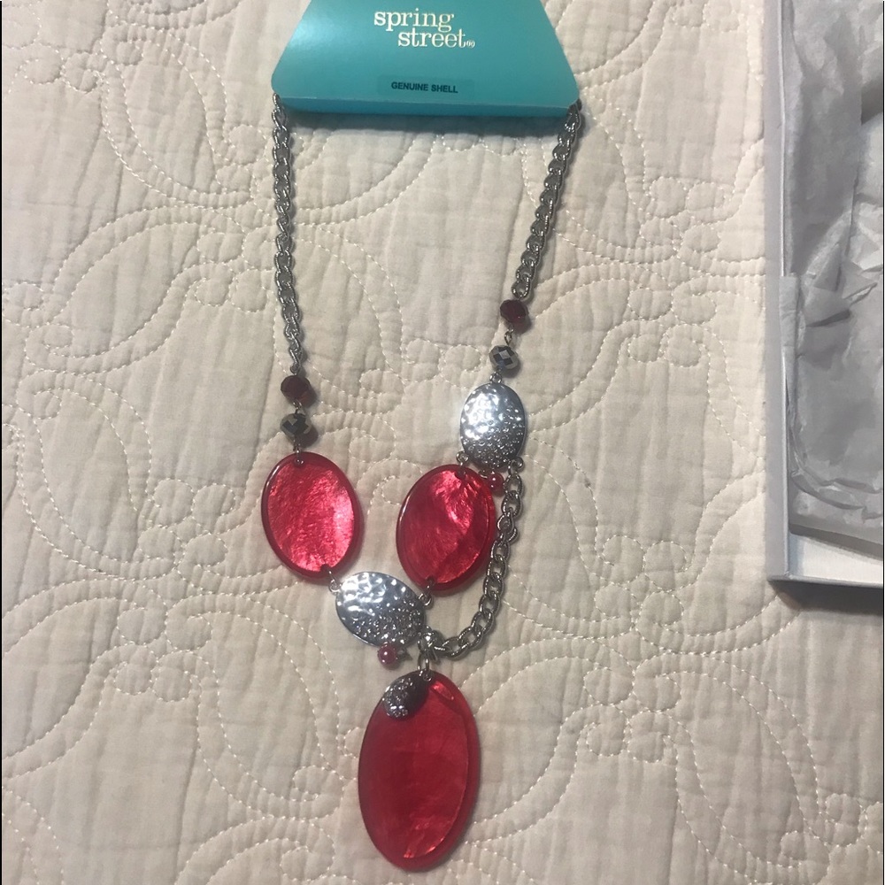 Necklace. Silver with ruby red